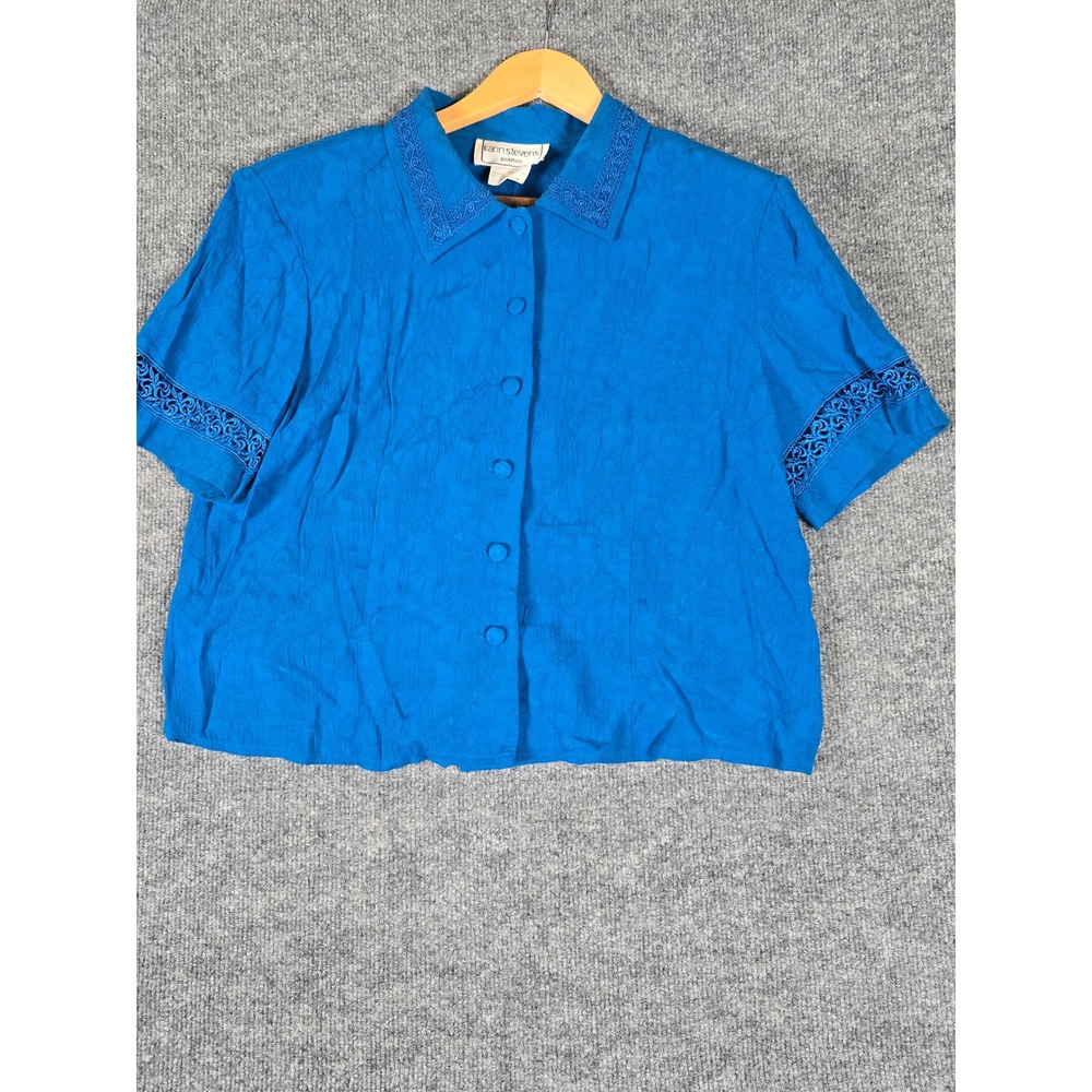 100% Rayon  Karen Stevens petites Blue Embroidered‎ CollarWomen's Size 14P
